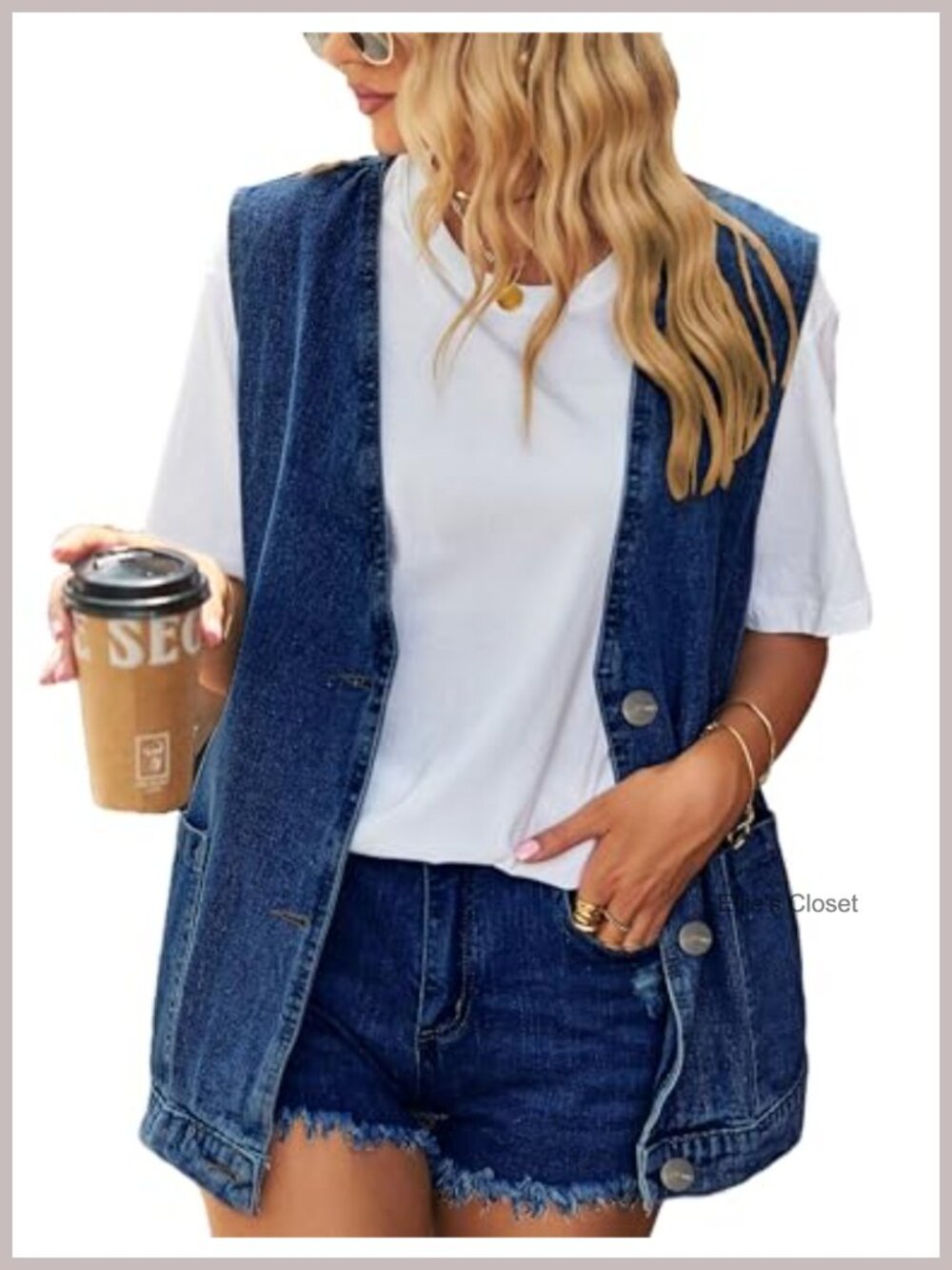 Womens Sleeveless Denim Vest Oversized Button Down Jean Jacket